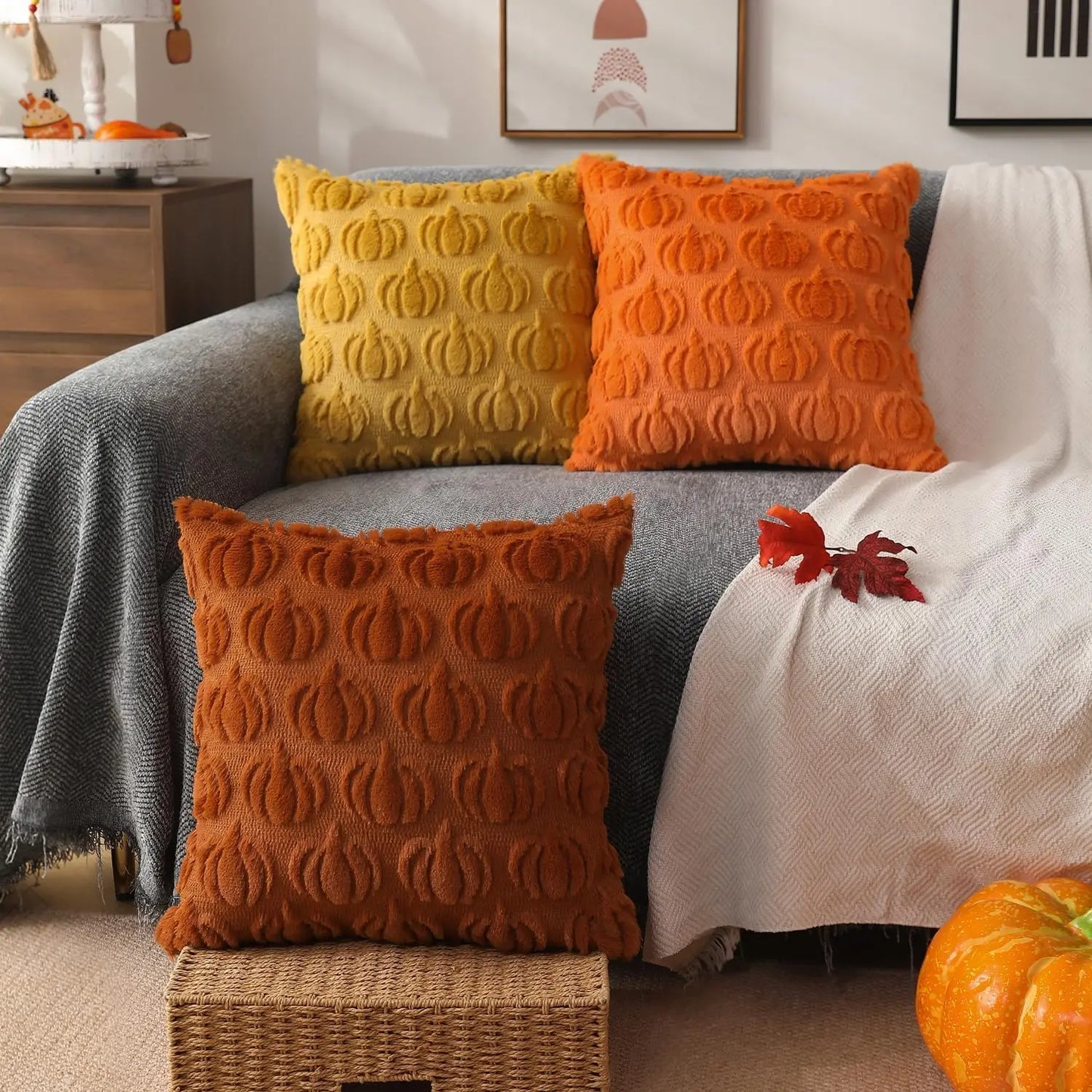 Autumn Rust Pumpkin Throw Pillow Cases